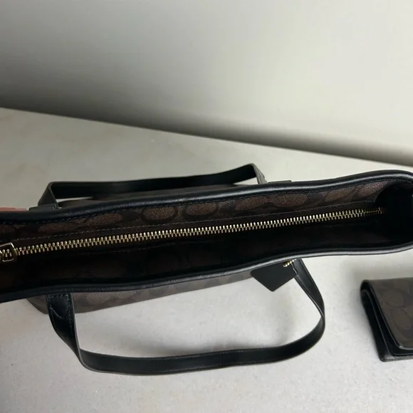 Coach Signature Brown and Black Tote with Wallet - Picture 7 of 16